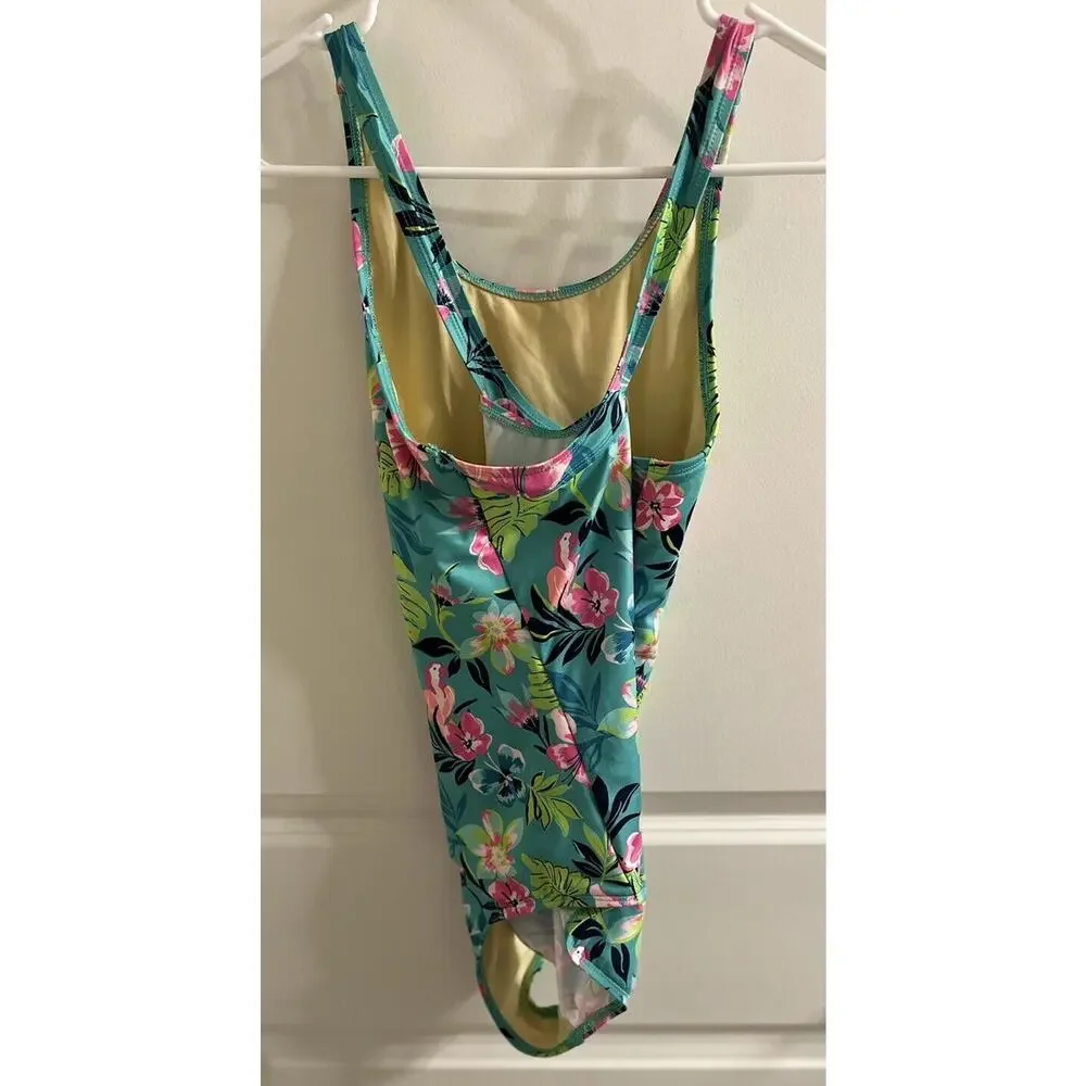 Lands’ End Bathing Suit Swimwear One Piece Swimsuit size 16 Girls‎ Floral Pink